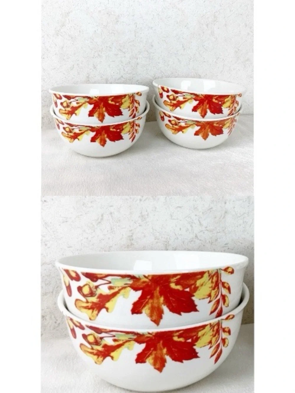 Royal Norfolk 6 Autumn Fall Leaves Acorns Soup Cereal Bowls Thanksgiving Boho